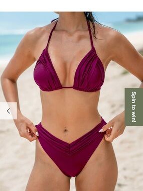 Berlook Burgundy Ruched Bikini Set